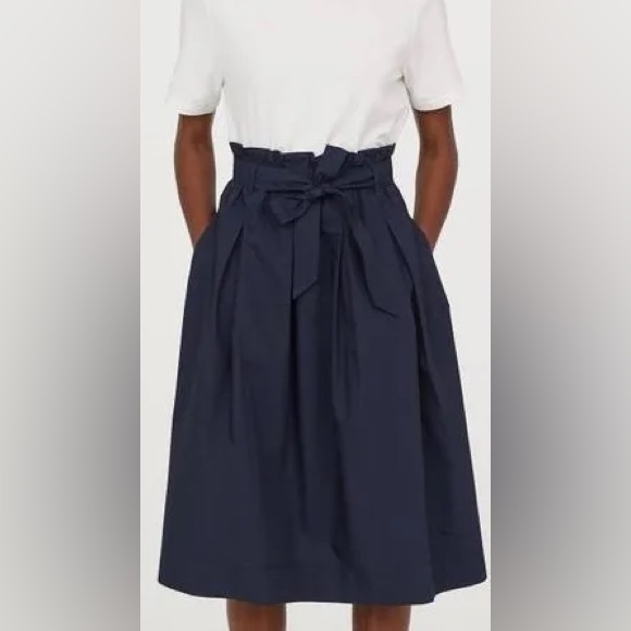 H&M Dresses & Skirts - H&M Navy Blue Conscious Collection Skirt Belted Tie Waist TENCEL 4 NEW